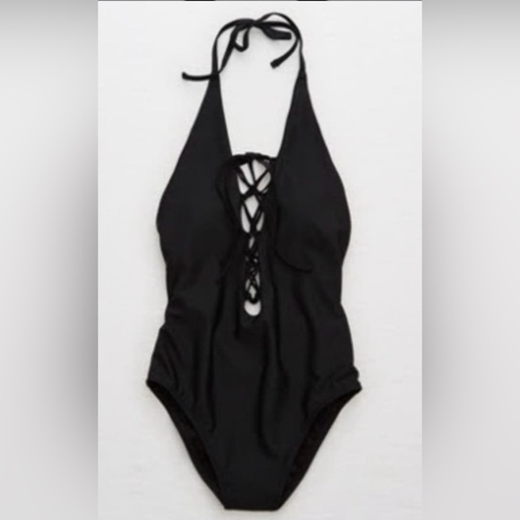 Aerie Maillot De Bain Lace Up Deep Plunge Swimsuit NWT - Size Medium - Picture 1 of 8